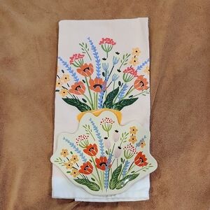 Floral Kitchen Towel and Matching Flat Dish Set